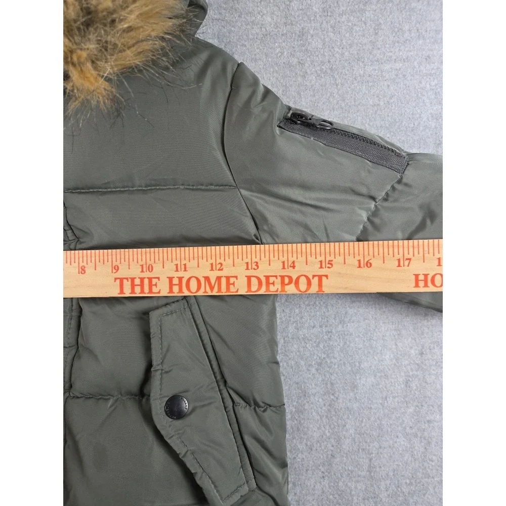 Zara Boys 12-18 Months Down Puffer Coat Jacket Faux‎ Fur Hood Parka Olive Green